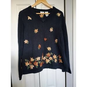 Vintage cottage Core knitted leaf embroidery fall sweater Grandma core